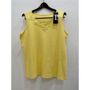 Alia Tank Top Women Large Yellow New Floral Lace Scoop Neck Sleeveless Cotton
